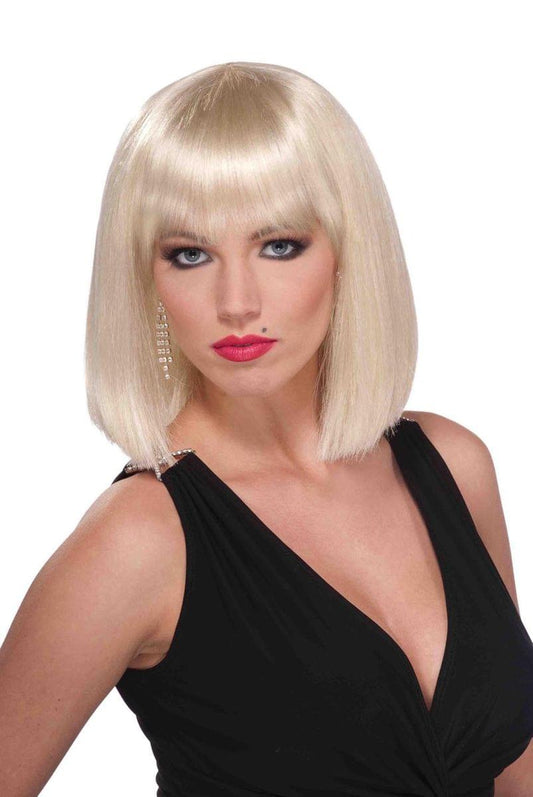 Short Blunt Cut Blonde Adult Female Costume Wig With Bangs One Size
