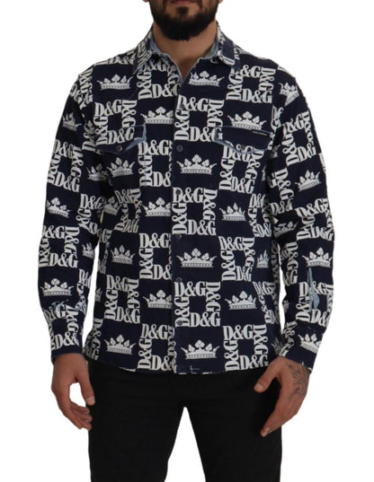 Blue Denim Stretch DG Crown Logo Casual Shirt