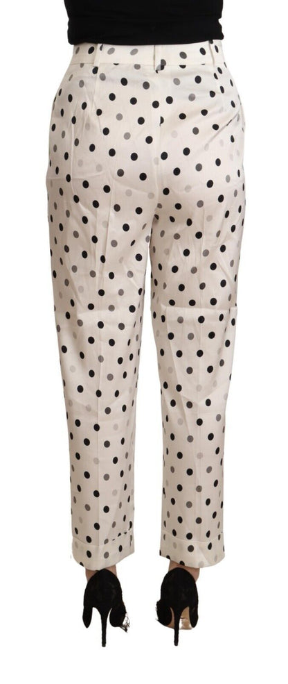 White Polka Dotted High Waist Tapered Pants