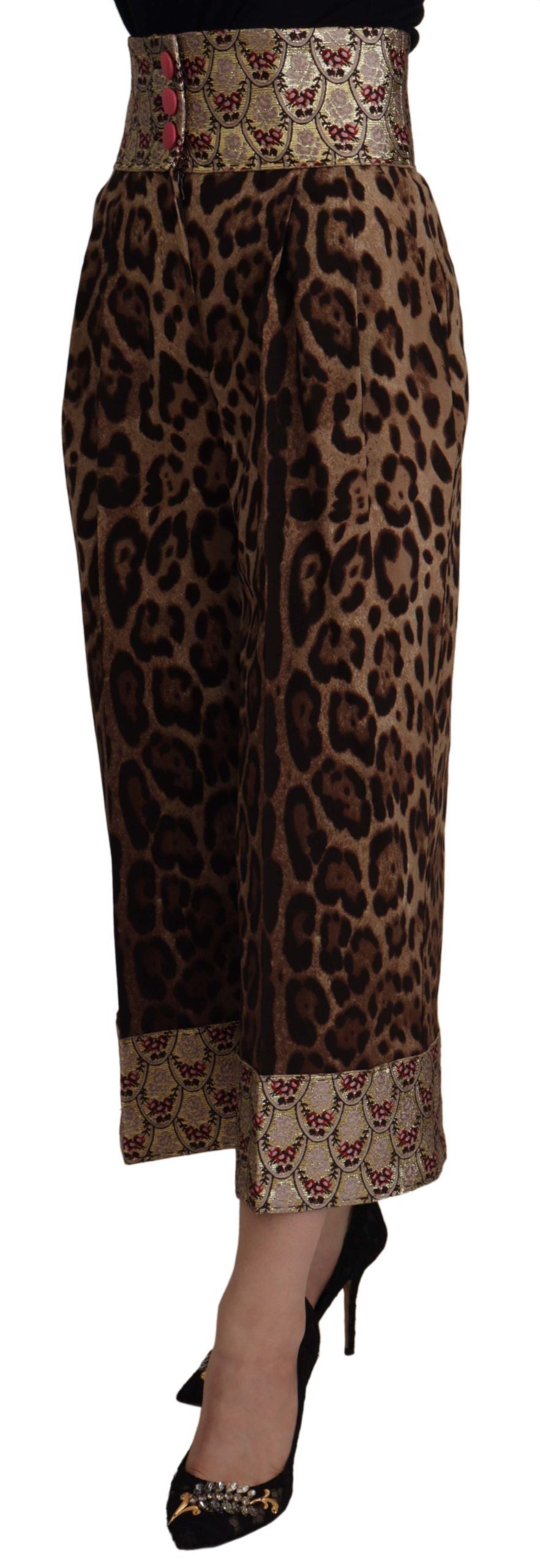 Brown Leopard Gold Jacquard High Waist Pants