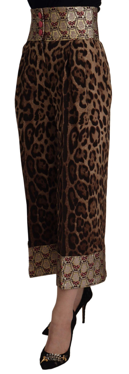 Brown Leopard Gold Jacquard High Waist Pants
