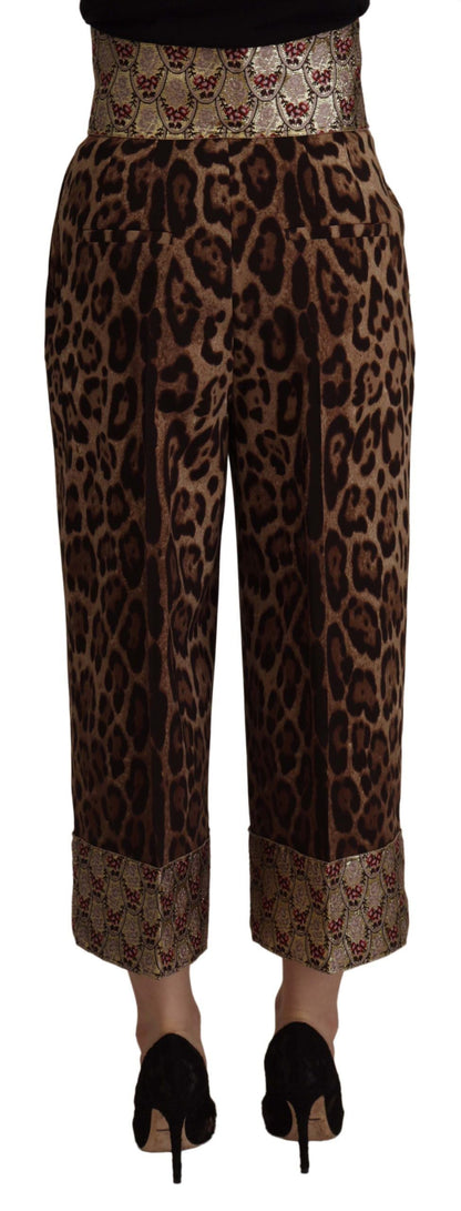 Brown Leopard Gold Jacquard High Waist Pants