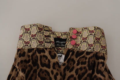 Brown Leopard Gold Jacquard High Waist Pants