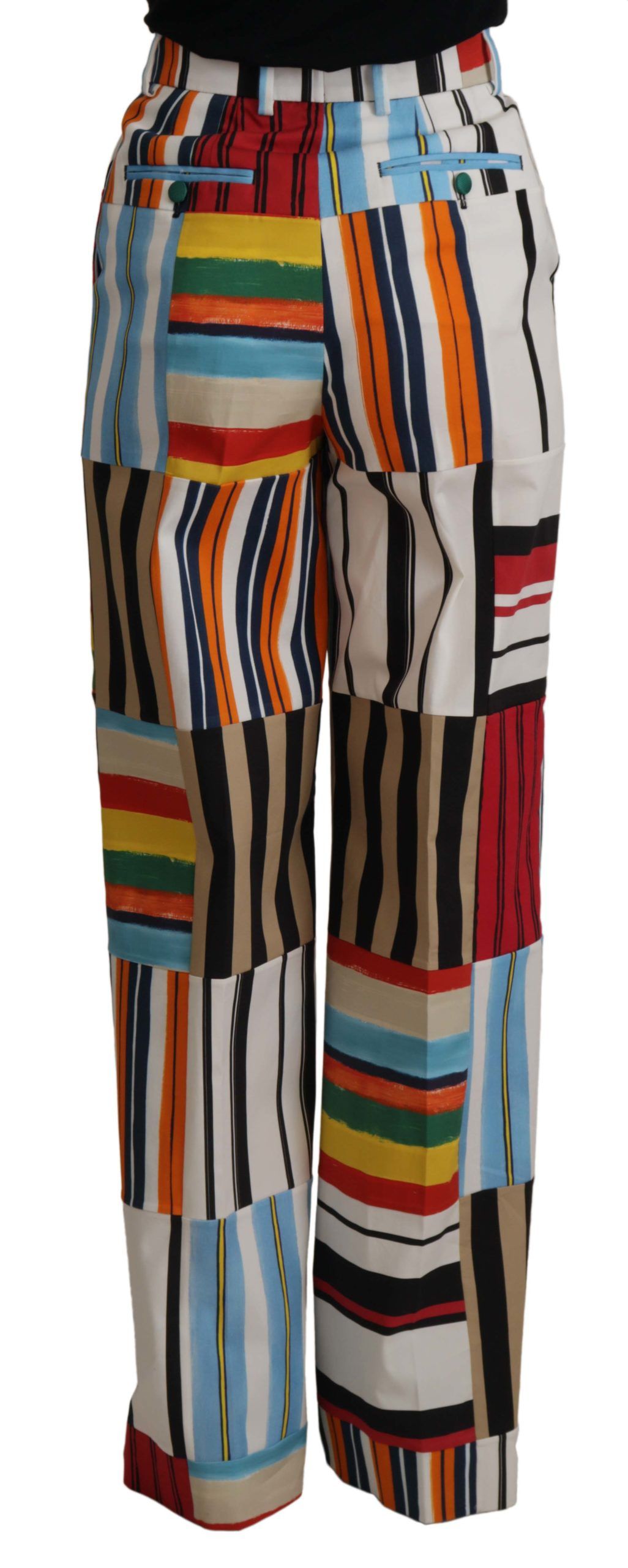 Multicolor Striped High Waist Cotton Pants