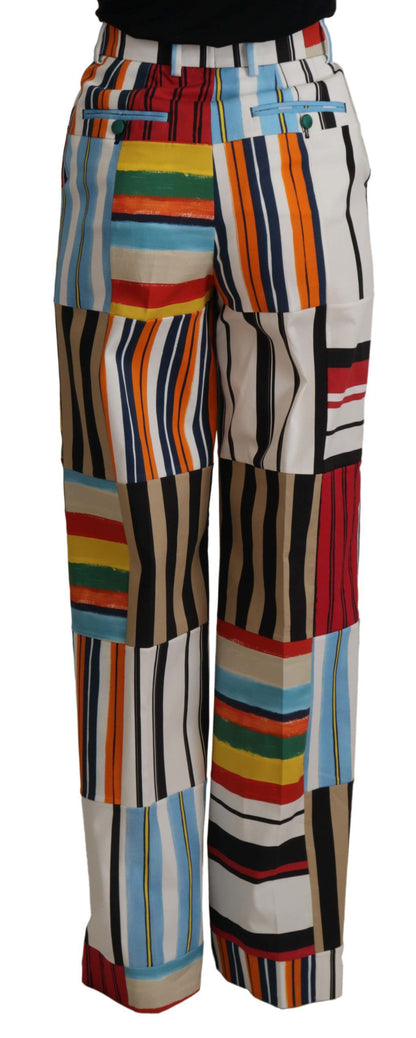 Multicolor Striped High Waist Cotton Pants