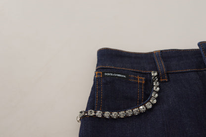 Blue Denim Stretch Crystal Hot Pants Shorts