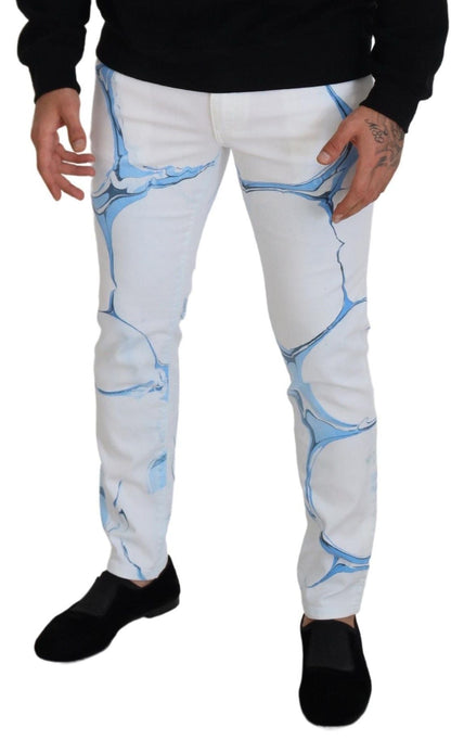 White Blue Denim Cotton Jeans Stretch Skinny Fit Pant