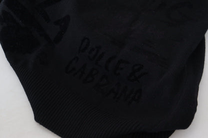 Black Wool Logo Pattern Crewneck Pullover Sweater