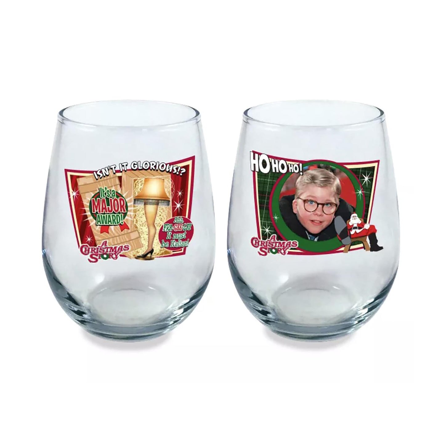 A Christmas Story Iconic Quotes 21oz Stemless Wine Glass Set | 2 Glasses