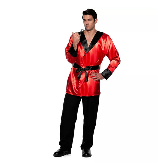 Red Satin Smoking Jacket Adult Costume | XX-Large