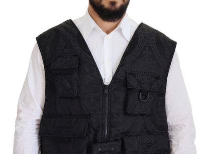 Black Nylon Full Zip Sleeveless Jacket