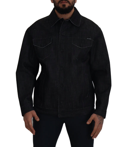 Black Cotton Full Button Denim Jacket