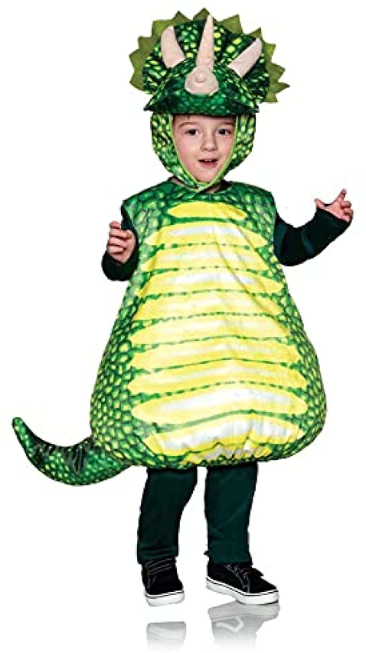 Dinosaur Green Triceratops Printed Belly Baby Costume | X-Large