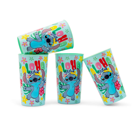 Disney Lilo & Stitch "Aloha" 4-Piece Plastic Cup Set | Each Holds 22 Ounces