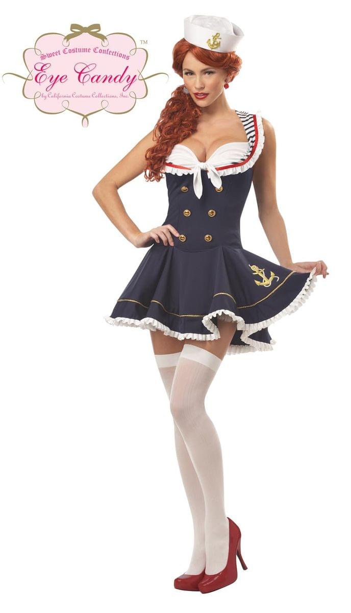Nautical Navy Sailor Girl Baby Doll Dress Costume Adult