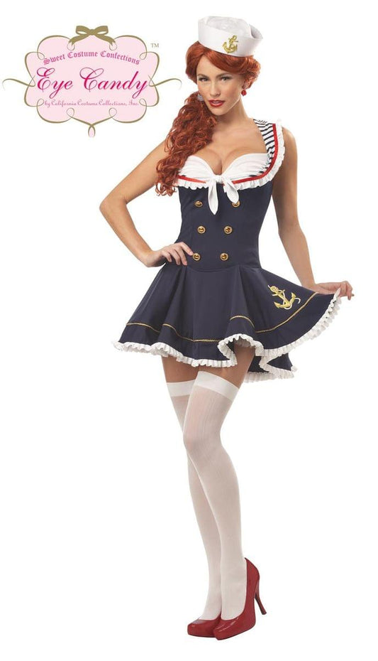 Nautical Navy Sailor Girl Baby Doll Dress Costume Adult