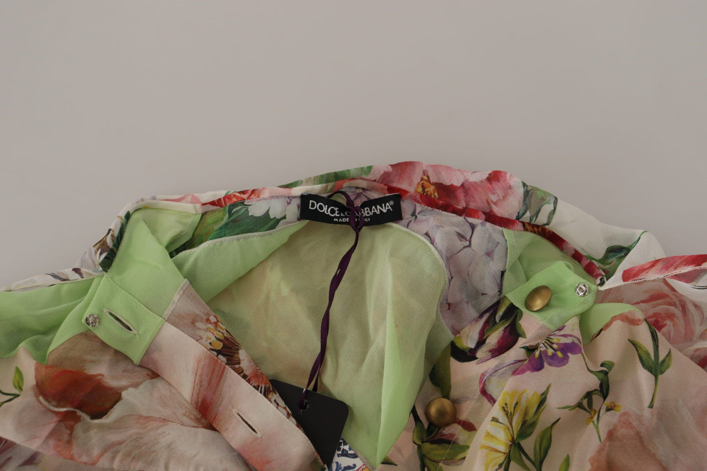 Multicolor  Floral Patchwork Design Ascot Collar Top Blouse