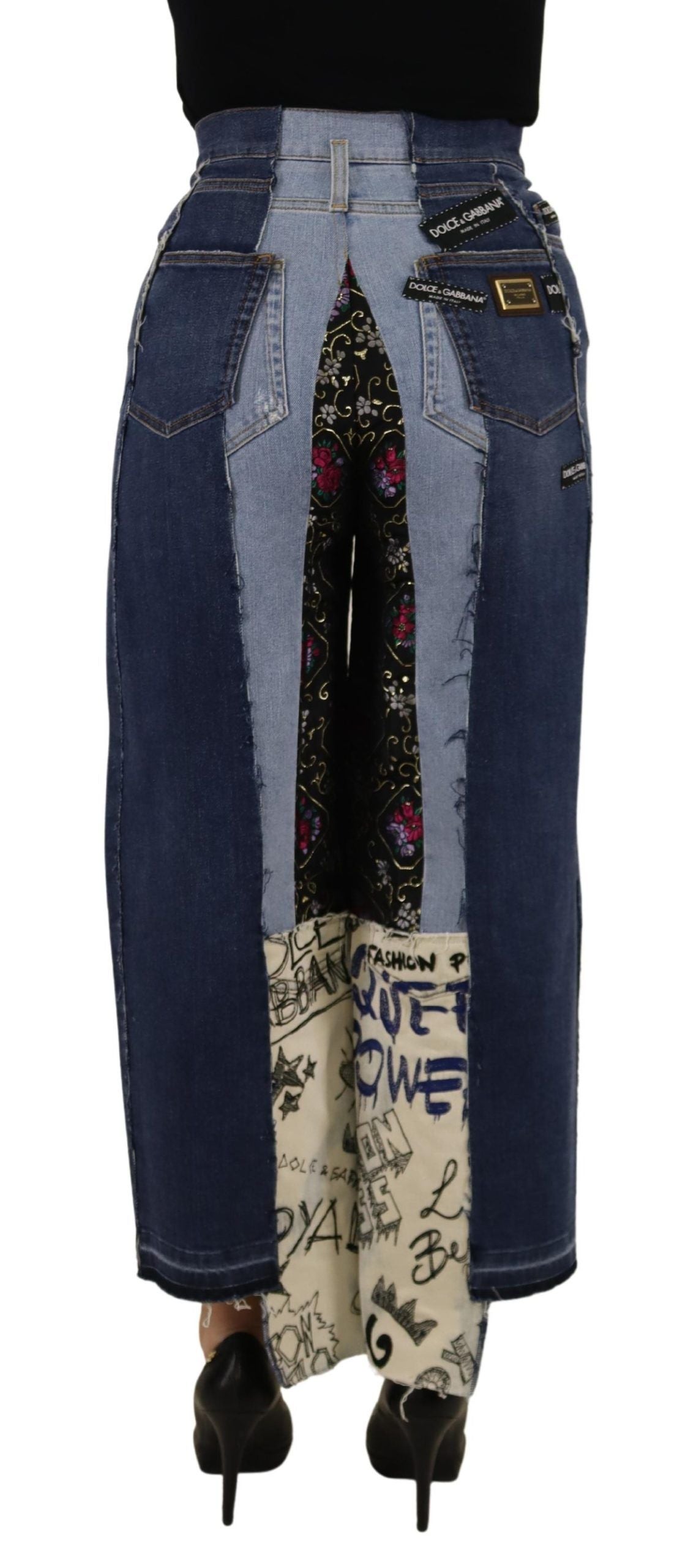 Multicolor Patchwork DG Fashion Wide Leg Denim Pant