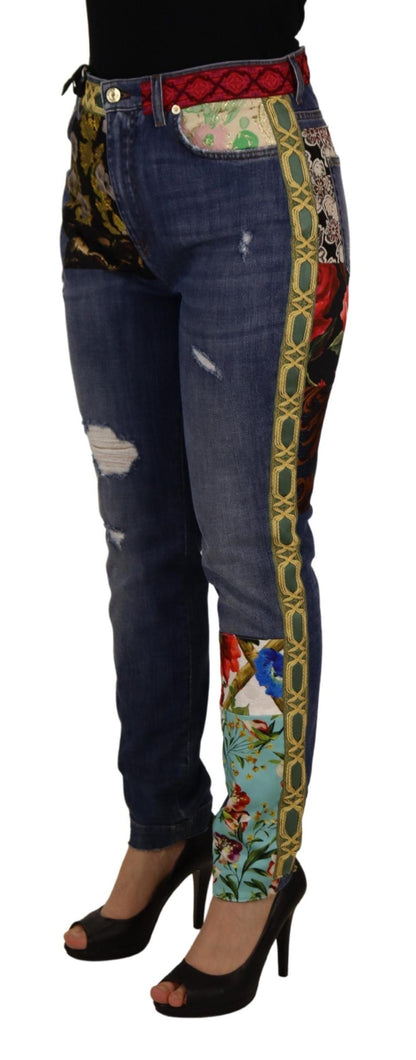 Blue Patchwork High Waist Denim Jeans