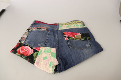Blue Patchwork High Waist Denim Jeans
