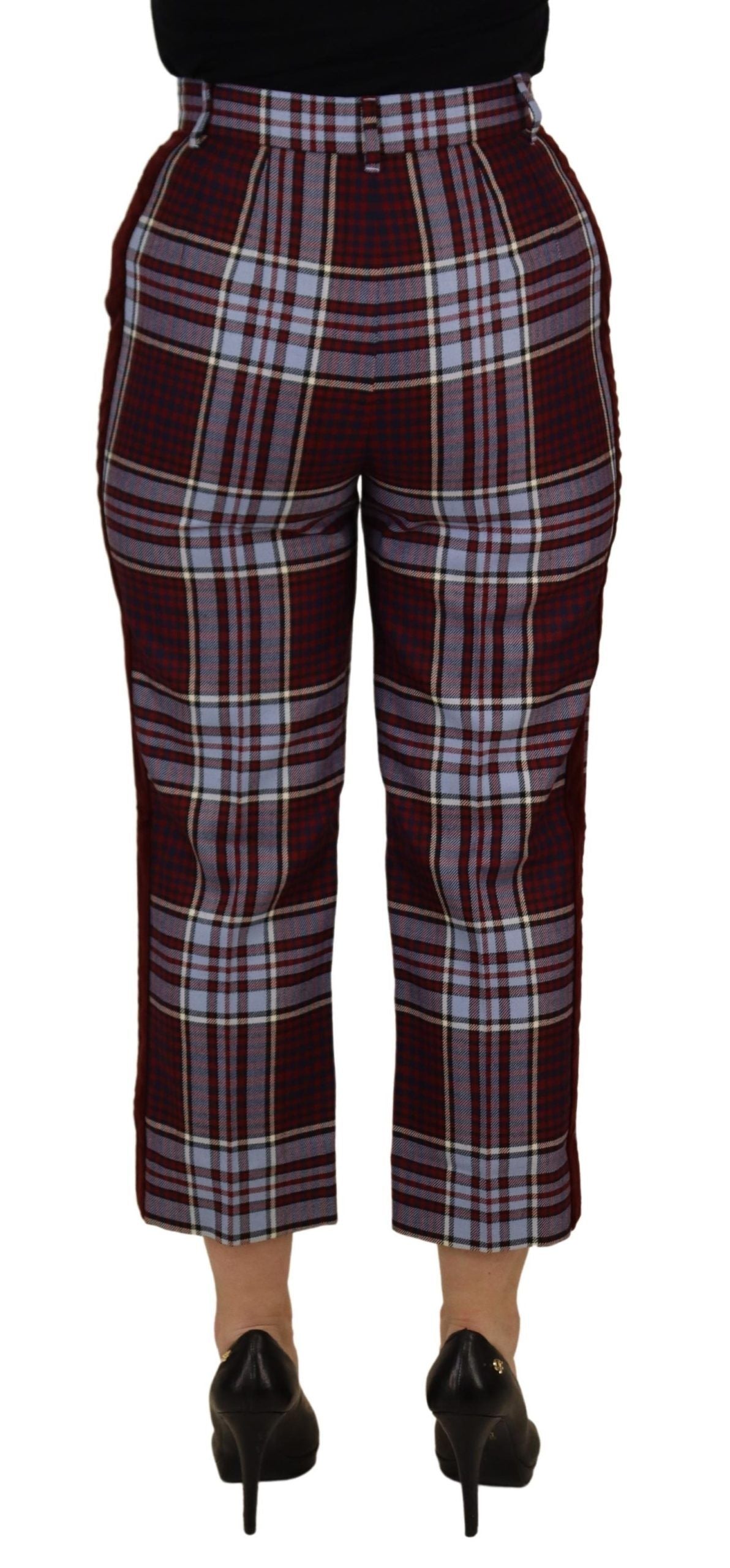 Gray Checked High Waist Cropped Trouser Pants