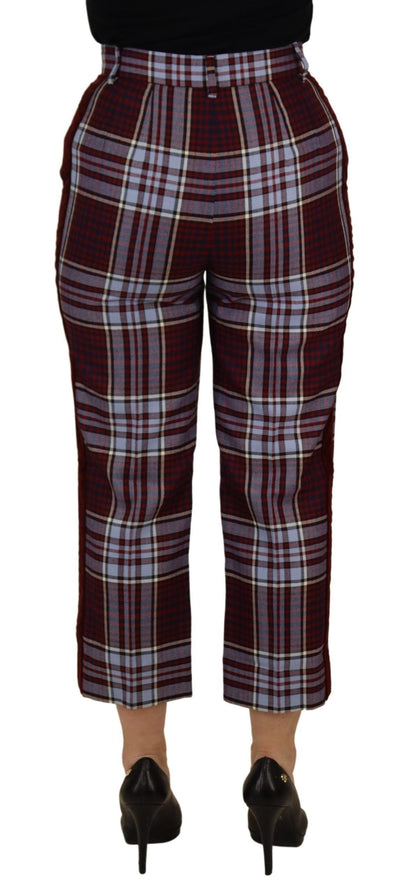 Gray Checked High Waist Cropped Trouser Pants