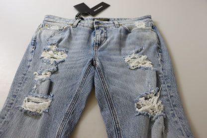 Blue Cotton Stretch Skinny Low Waist Denim Jeans