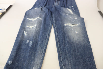 Blue Washed High Waist Loose Fit Pants