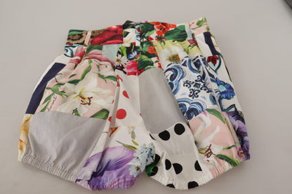 Multicolor Patchwork High Waist Cotton Shorts