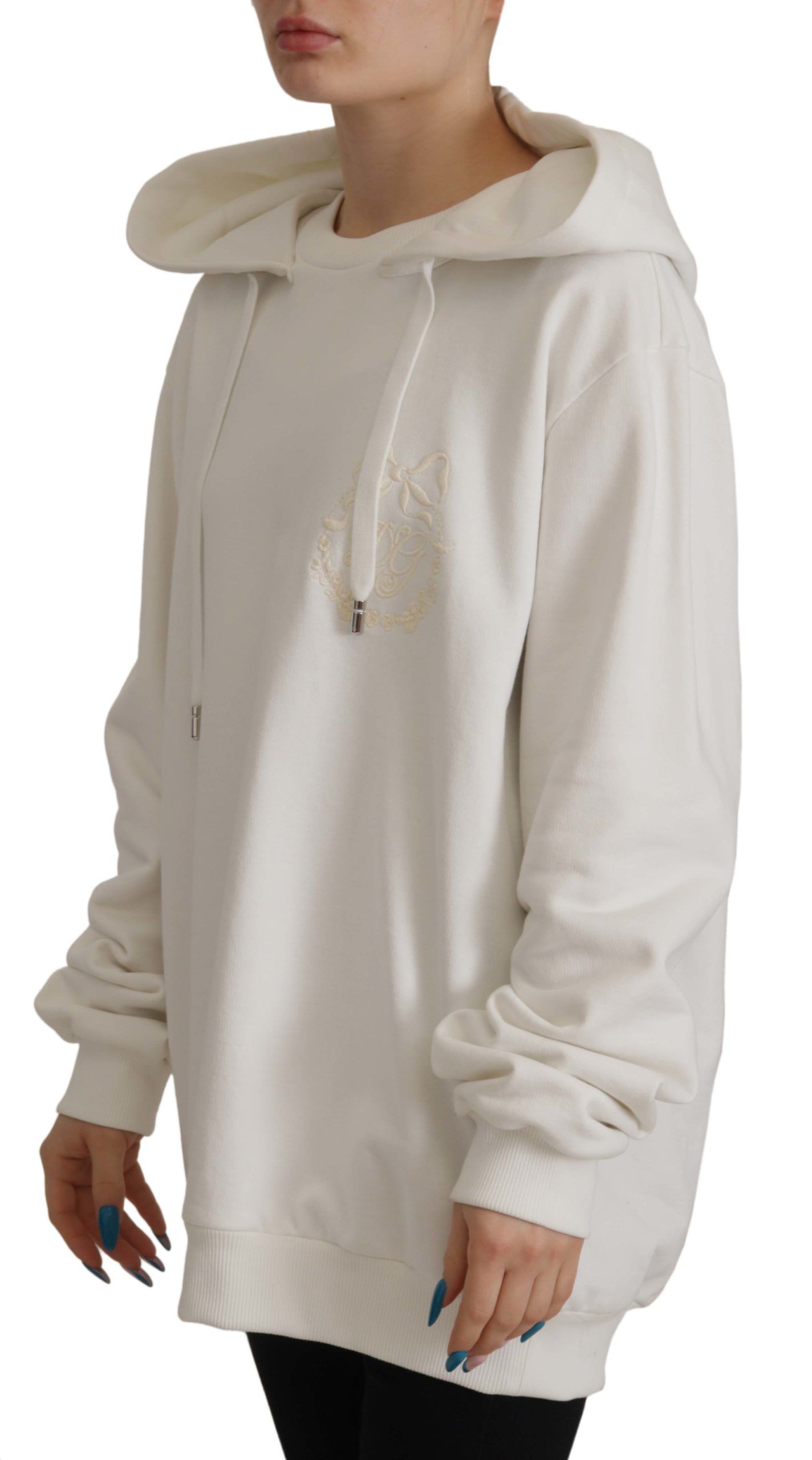 White Hoodie Pullover Embroidered Sweater