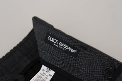 Gray Checked Cargo Trousers Stretch Pants
