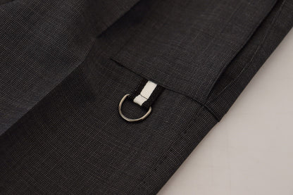 Gray Checked Cargo Trousers Stretch Pants