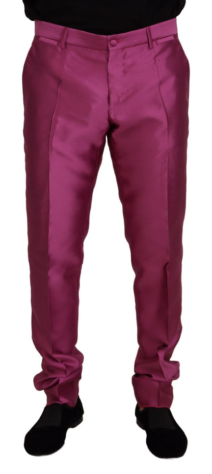 Pink Silk Slim Trousers Dress Formal Pants