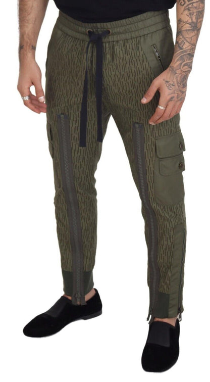Green Striped Cargo Zipper Leg Men Trouser Pants