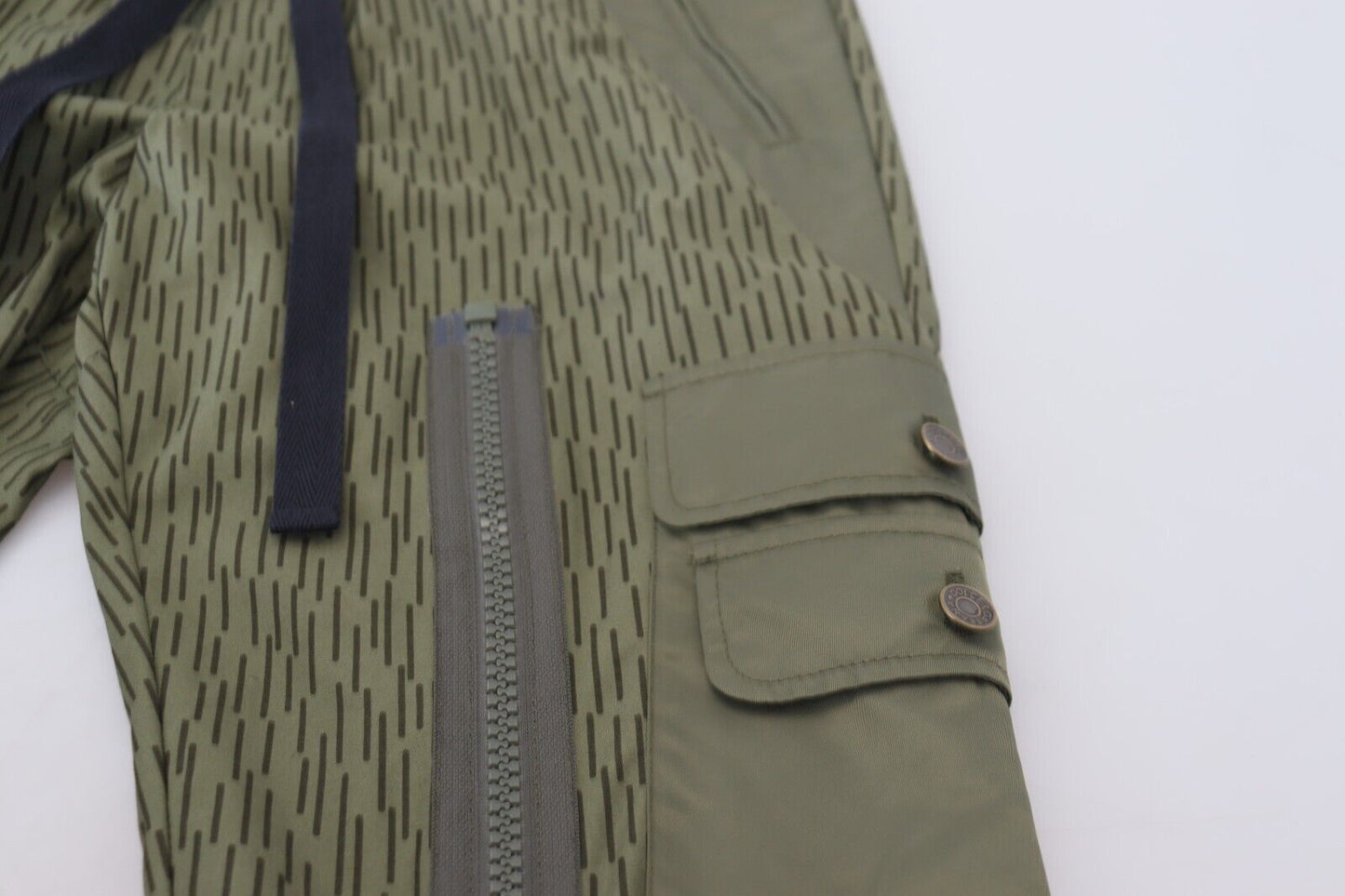 Green Striped Cargo Zipper Leg Men Trouser Pants