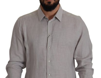 Gray Linen Long Sleeves Formal GOLD Shirt