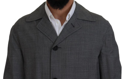 Gray Wool Plaid Long Trench Coat Jacket Trench Coat Jacket