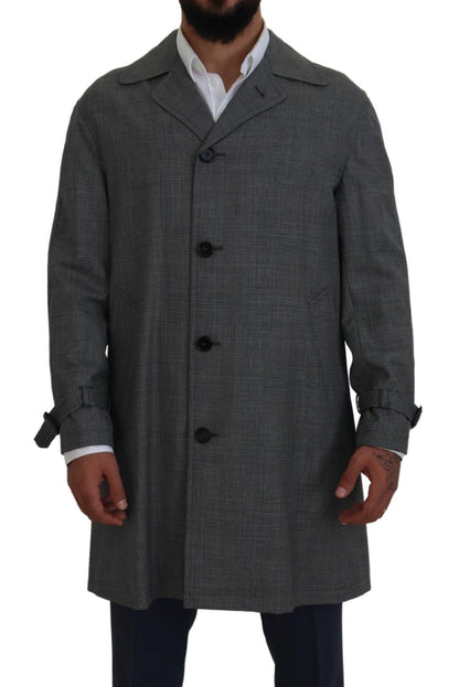 Gray Wool Plaid Long Trench Coat Jacket Trench Coat Jacket