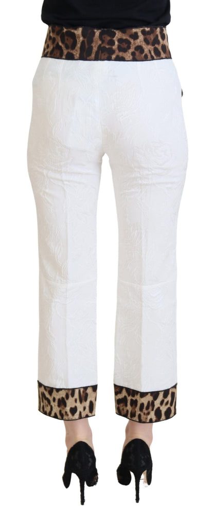 White Leopard Print High Waist Pants