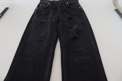 Black Cotton Tattered High Waist Denim Jeans