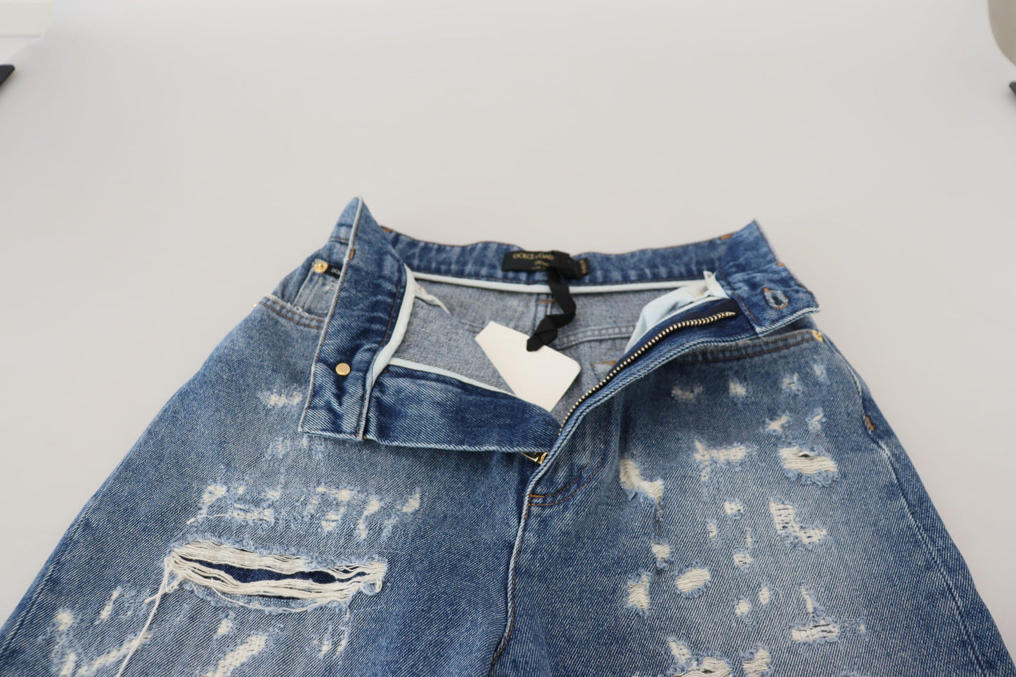 Blue Washed Cotton Tattered Denim Jeans