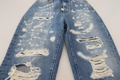 Blue Washed Cotton Tattered Denim Jeans