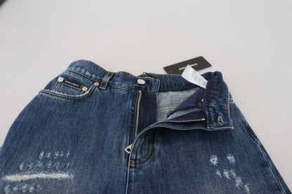 Blue Washed Cotton Tattered Denim Jeans