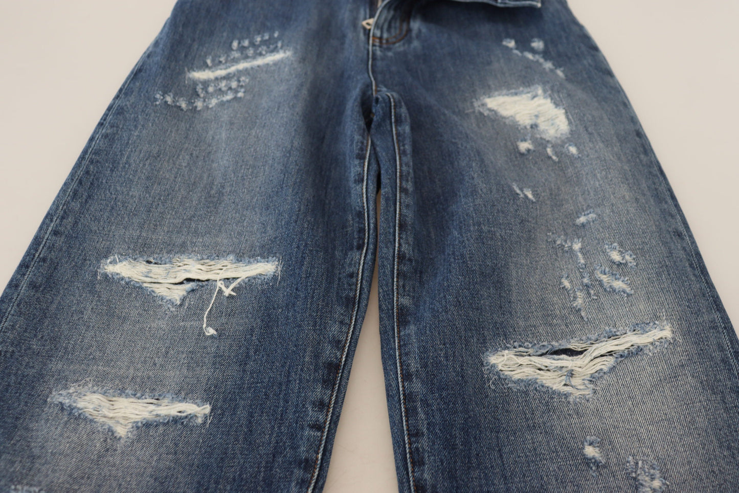 Blue Washed Cotton Tattered Denim Jeans