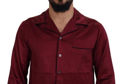 Red Silk Lounge Top Pajama Sleepwear Shirt