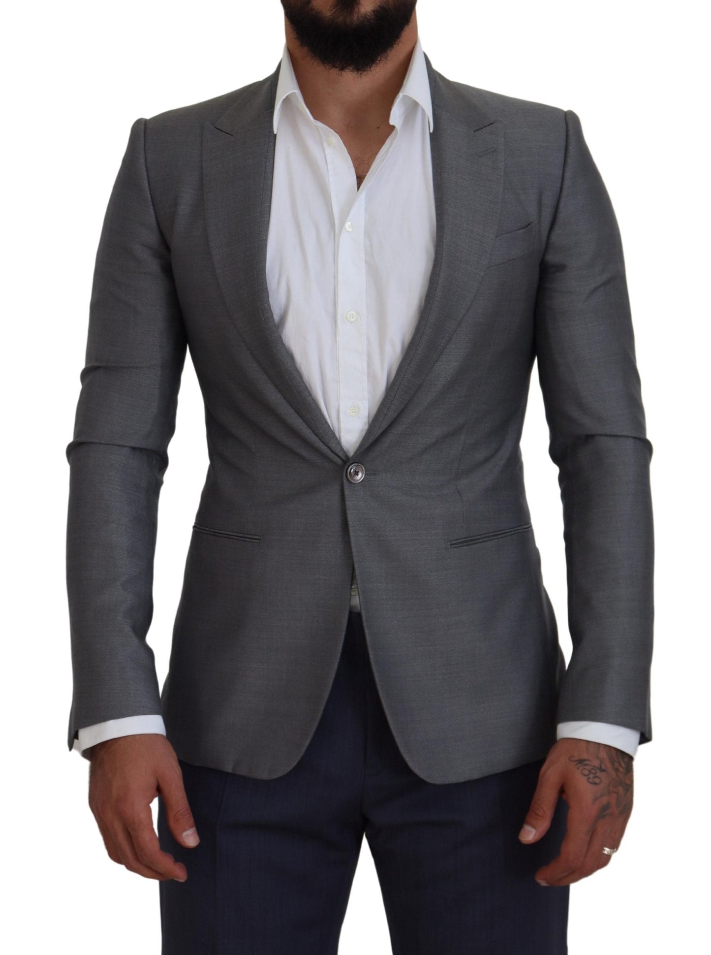 Gray Wool Silk Slim Fit Jacket Blazer