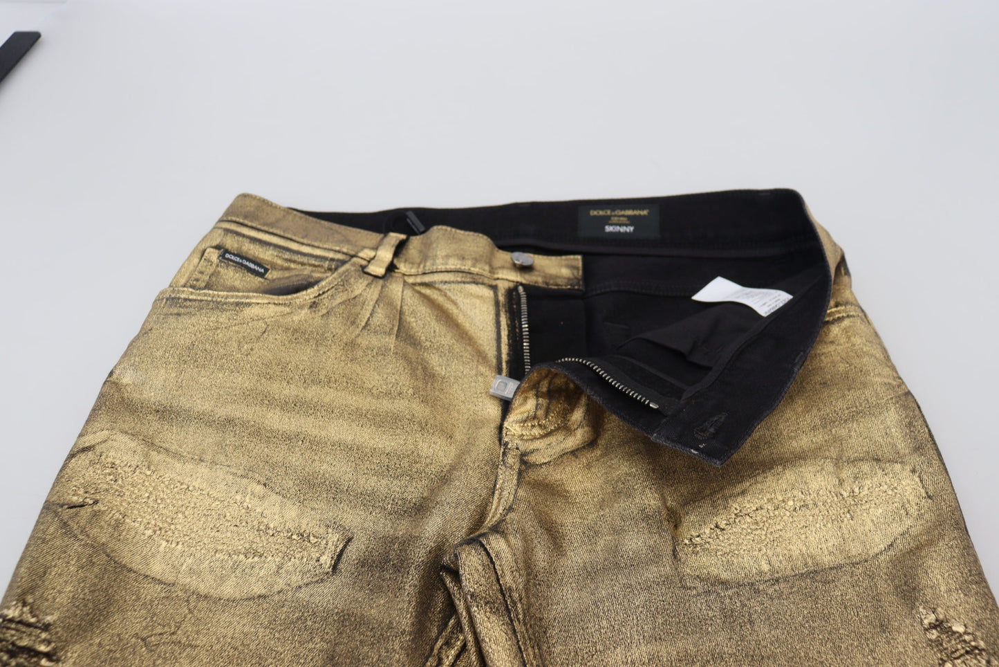 Gold Cotton Tattered Skinny Men Denim Jeans