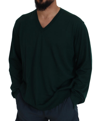 Green Cashmere V-neck Pullover Sweater