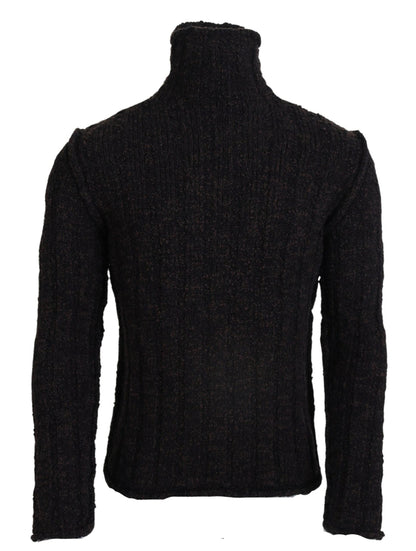 Brown Wool Knit Turtleneck Pullover Sweater