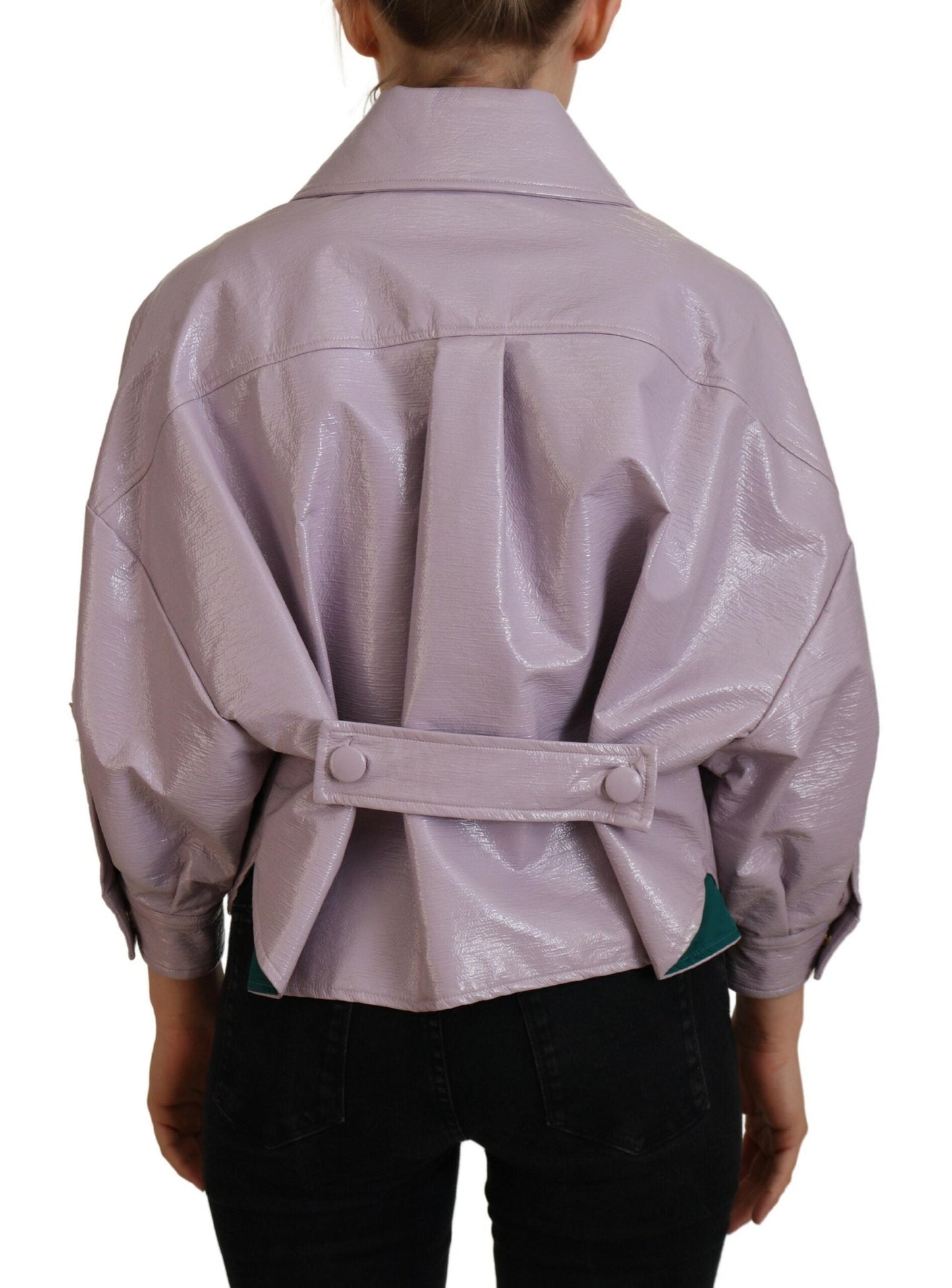 Purple Cotton Button Down Cropped Jacket